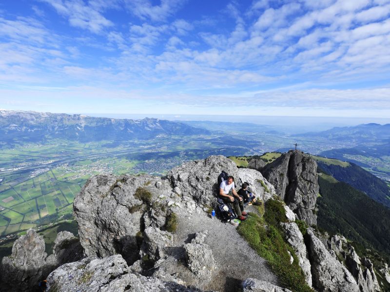 Hikers on rocky ridge