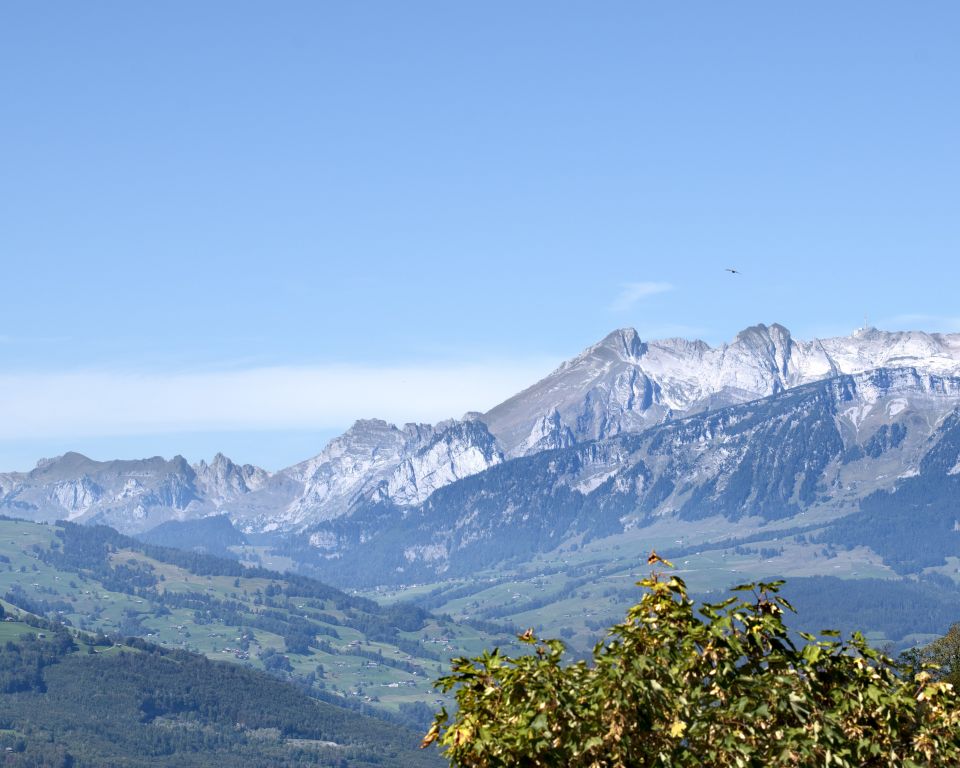 Mountain panorama with blue sky